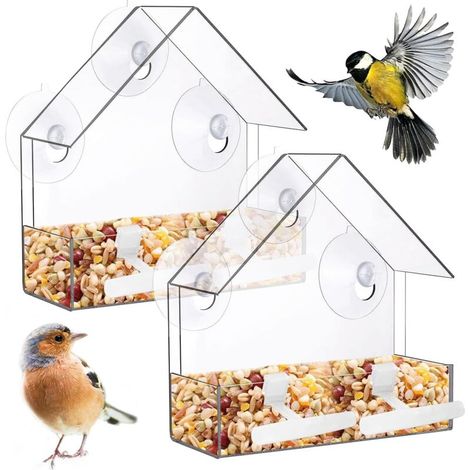 Fenster-Vogelfutterhaus – Transparentes Acryl mit Saugnäpfen und verstellbarer Stange – Ideal für Meisen, Rotkehlchen und Spatzen