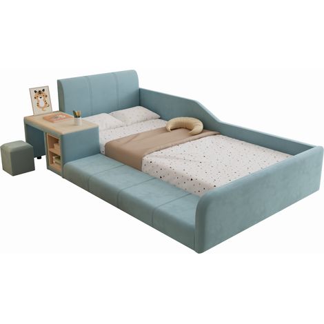 CHICFURN Letto singolo bambino 90x200 cm in velluto blu con scrivania laterale, senza materasso (1/5)