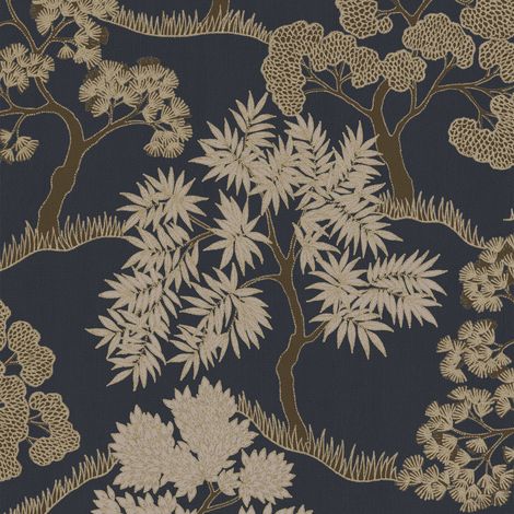 Sublime TREES Blau Gold Vliestapete 10mx52cm (1/3)