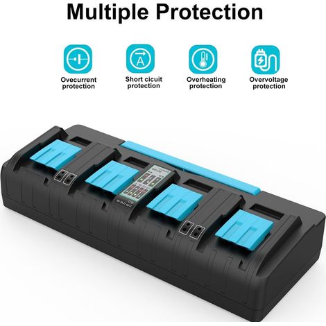 Caricabatterie a 4 porte da 14,4 V a 18 V per batterie Makita BL1830 BL1840 BL1850 BL1860 BL1815 BL1430, compatibile con DC18RC DC18RD - ALTRO (1/3)