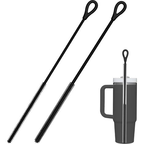 Cepillo de limpieza de silicona para pajitas, 2 cepillos de limpieza extralargos para pajitas, cepillo de limpieza para pajitas, cepillo de limpieza de cerdas para (1/5)