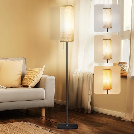 Lampadaire Sur Pied Salon, Lampe 12W, 3 Températures de Couleur, avec Ampoule LED, LED Lampe Sur Pied avec Abat-jour en Lin, Lampadaire pour Chambre, Étudier, Bureau (1/5)