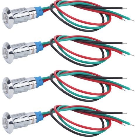 Lot de 4 voyants LED bicolores à anode commune, étanches, en métal 8 mm, 220 V (rouge vert) (1/5)