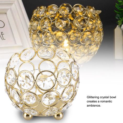 Porte-bougies chauffe-plat en cristal, centres de table pour décoration de mariage (doré, diamètre 8 cm) (1/5)