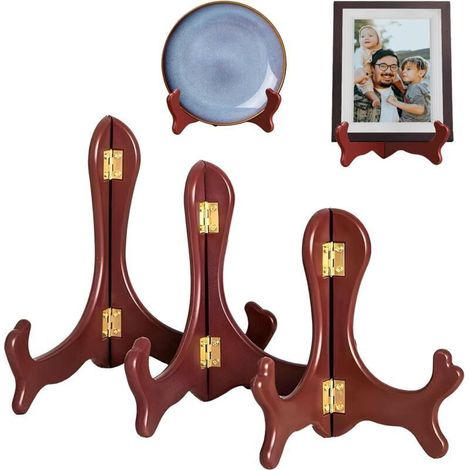 Support Assiette Decorative, 3 Support Assiette,Support De Chevalet chevalet livre Support Cadre Photo Présentoir Bois Pour Mariages, Événements, Expositions, Bureaux, Écoles, Magasins (1/5)