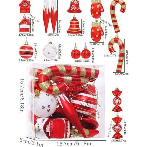 Set mit 16 Weihnachtskugeln aus Kunststoff – Mehrfarbige und formschöne Christbaumdekorationen, langlebiger Festtagsschmuck