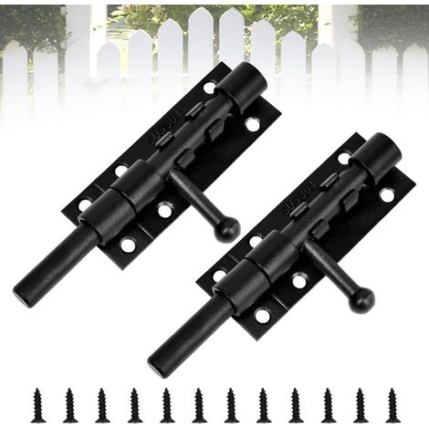 2 cerraduras de pestillo negras para puertas, pernos de acero inoxidable 304, cerradura de puerta de 127 mm, cerradura para puerta interior, cerradura para puerta corrediza con 12 tornillos para el ho (1/5)