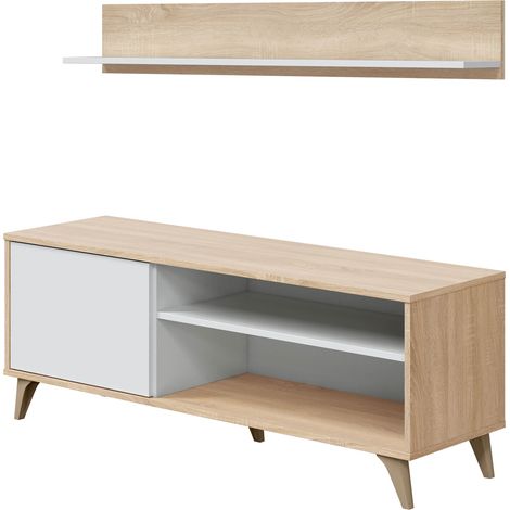 Mueble TV Kiko 1 Estante 1 Puerta, Color Roble/Blanco, 135 cm Ancho 40 cm Profundo 50 cm Altura