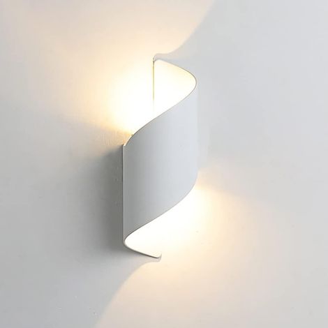Applique murale LED étanche, 12W, blanc chaud, éclairage moderne haut/bas, barre métal spiralée, pour intérieur et extérieur, design contemporain. (1/5)