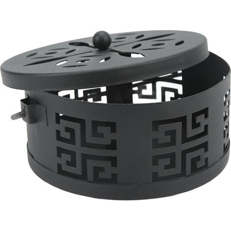 Support métallique pour spirales anti-moustiques avec poignée et couvercle, brûleur d'encens portable et ignifugé pour spirales anti-moustiques d'intérieur et d'extérieur. (1/5)