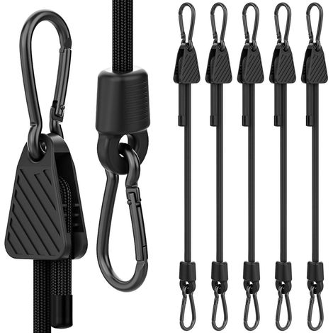 Spanngummi mit Karabiner 6er Set, 245cm verstellbar, wetterfest, schwarz (1/5)