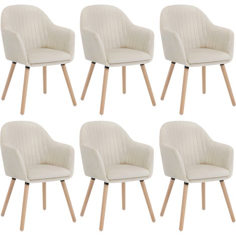WOLTU Esszimmerstühle 6er Set, Küchenstuhl mit Rückenlehne Armlehne, Wohnzimmerstuhl, Polsterstuhl aus Samt Massivholz, für Esszimmer, Küche, Cremeweiß