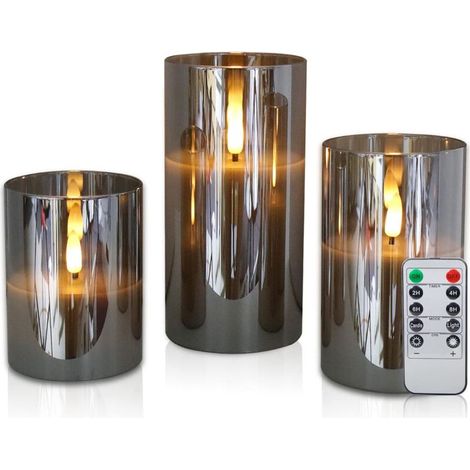 LED Kerzenset mit Fernbedienung Timerfunktion 300 Std. flackernd Paraffin Echtwachs mit Glas  FLITI