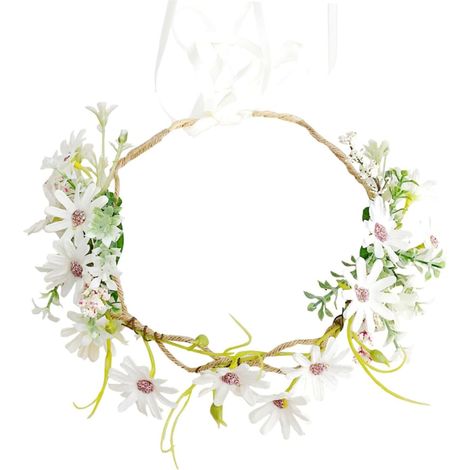 Couronne De Fleurs Artificielle Marguerite Blanche avec Ruban Décoration De Mariage Élégante Et pour Cérémonies Et Événements Spéciaux (1/5)