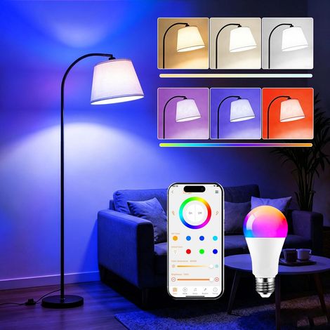 LED Floor Lamp on Living Room with Smart RGB Dimmer, Double Foot Switch Control and APP, 152 cm Modern Arc (1/5)