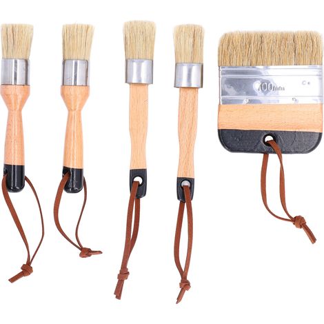 Lot de 5 pinceaux à peindre, soies naturelles, manche en bois, pinceau à cire, bricolage meubles, usage domestique (1/5)