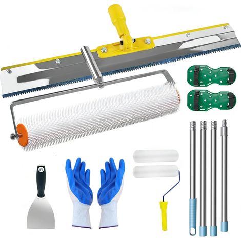 Rouleau Debulleur Ragreage,Ensemble De Pose De Sols En Résine Époxy,Comprenant Un Rouleau à Peinture,Une Raclette Autonivelante,Des Chaussures à Clous,Des Gants,Une Raclette Et Une Perche Télescopique (1/5)