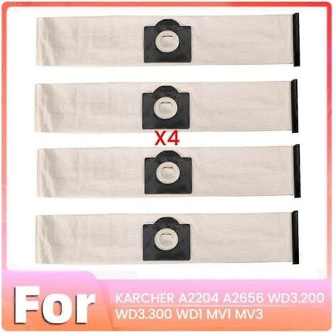 Lot de 4 sacs à poussière pour aspirateurs KARCHER A2004, A2204, A2054, A2656, WD2 et WD3. (1/5)