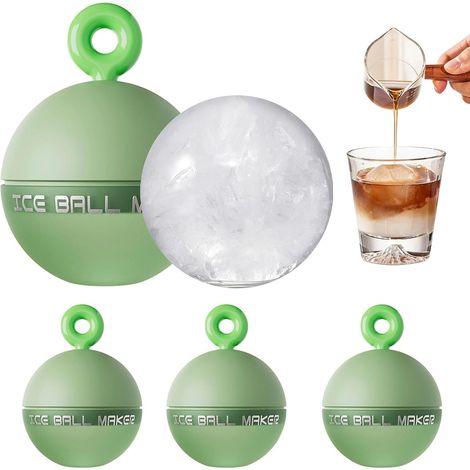 Moule à glaçons ronds, plateau en silicone, accessoire pour boissons avec couche robuste, démoulage facile et texture raffinée, ensemble de 4 pièces pour la cuisine, idéal pour les cocktails, le whisk