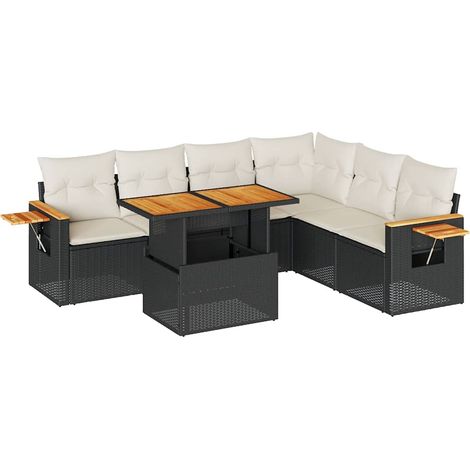 Maison Exclusive - Set Divani da Giardino con Cuscini 7pz Nero Polyrattan Acacia (1/5)
