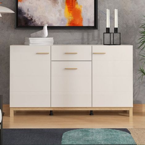 Aparador Pianico, Alacena 3 Estantes, un Cajón, 3 Puertas, 154x41.5x89h cm Blanco Crema (1/5)