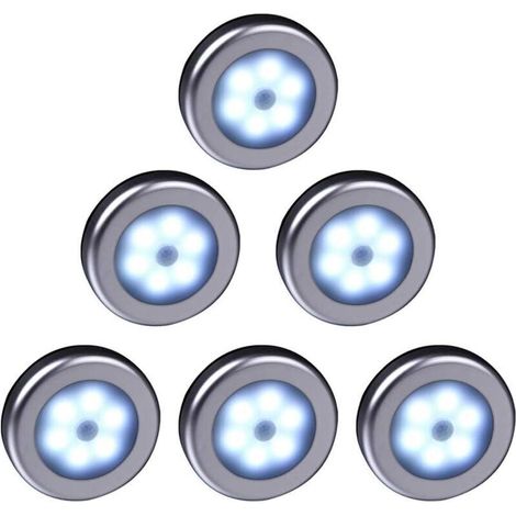 Lampe LED sans fil avec détecteur de mouvement pour placard, escalier, couloir, cuisine, chambre à coucher (6pcs) (coquille d'argent (lumière blanche) (1/5)