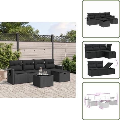 The Living Store 6-tlg. Garten-Sofagarnitur mit Kissen Schwarz Poly Rattan - Gartenmöbel - Outdoor-Möbel - Rattanmöbel - Esstischgarnituren - Lounge Set (1/5)