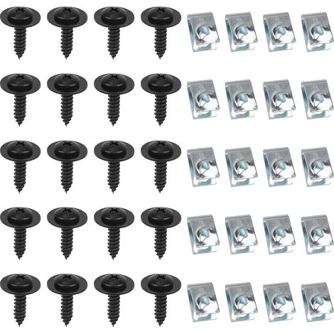 Kit de 20 Vis et 20 Écrous en U pour Passage Roue, Pièces de Rechange 90114-SE0-000 et 90308-SB2-013 Fixations pour Pare-Boue Vis Pare-Chocs Accessoires Auto (1/5)