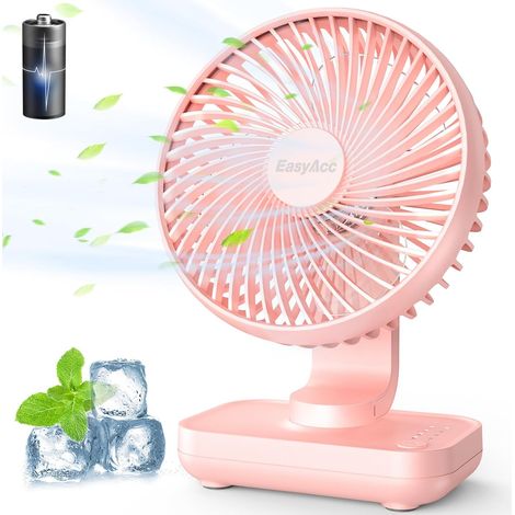 Ventilateur Portable USB, 4000mAh Batterie Petit Silencieux Ventilateurs Bureau de table Puissant, 4 Vitesses, Mini Base, Ventilador Portátil para Hogar, Oficina, Dormitorio, Exteriores (1/5)