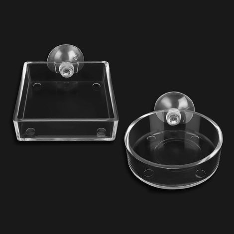 Bol d'alimentation pour aquarium, 2 pièces, récipients en verre transparents ronds et carrés pour crevettes (1/5)