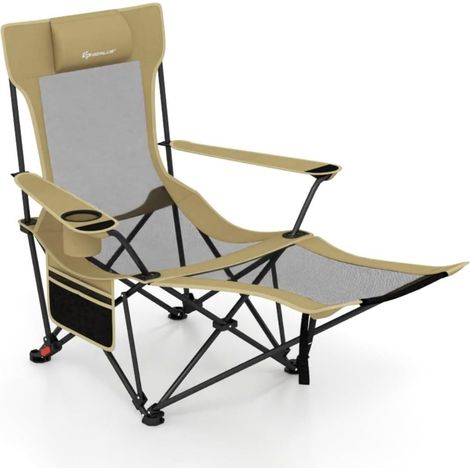 Campingstuhl mit verstellbarer Fußstütze und Rückenlehne, Khaki