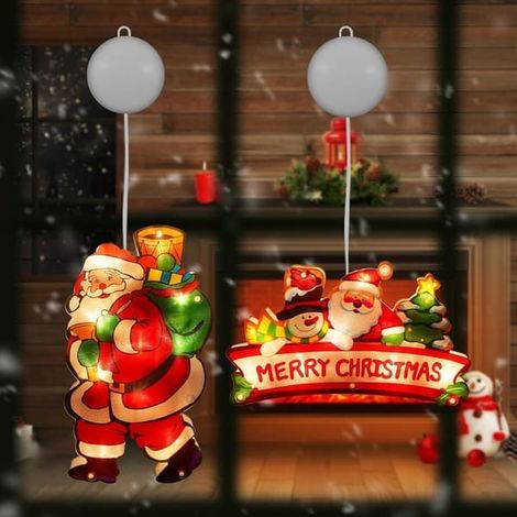 Décoration lumineuse silhouette pour fenêtre de Noël - Guirlandes lumineuses LED suspendues à piles (1/5)