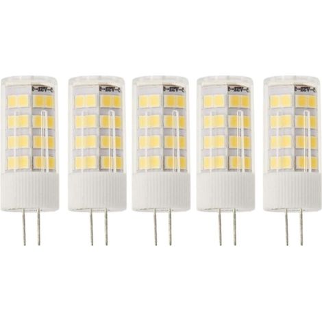 Lot de 5 ampoules LED 12 V DC, G4 de 5 W de puissance, couleur blanc froid 6000 K, 400 lumens, (équivalent 35-40 W halogène), 12 mm de diamètre, 46 mm de long total avec broches, protection [Classe én (1/5)