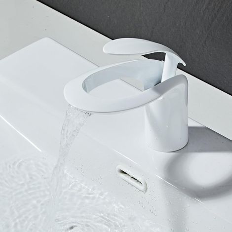 Robinet de salle de bain, blanc, mitigeur cascade pour lavabo de salle de bain (1/4)