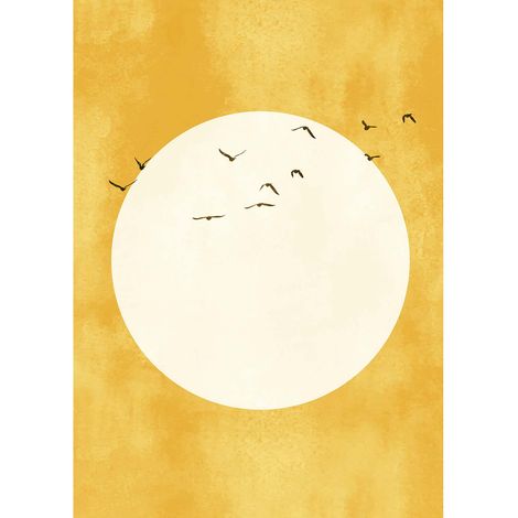 Tableau géométrique avec oiseaux pour couloir | Tableau été jaune et blanc idéal pour chambre adulte | Tableau sur toile salon 0,5 x 0,7 m (1/2)