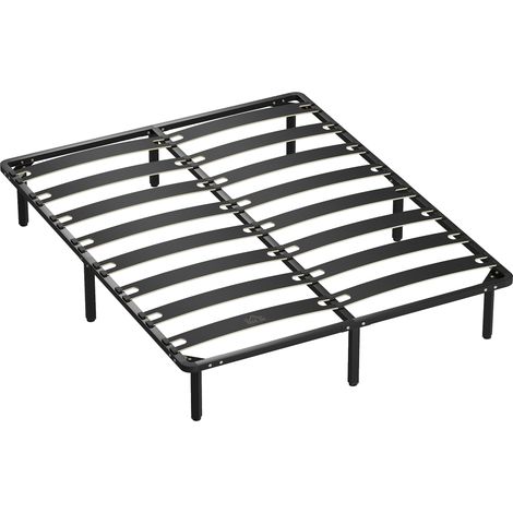 Cadre de lit 160x200 cm, lit double en bois massif avec sommier à lattes, pieds inclus, espace de rangement sous le lit, noir (1/5)