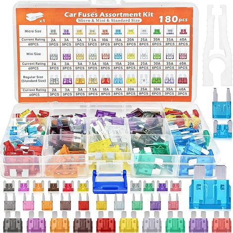 Kit de Pièces de Fusibles pour Voiture, Mini Fusibles Auto + Fusibles Automobiles Moyens + Micro Fusibles + Extracteur de Fusibles – pour Voitures/Motos/Camping-cars/Camions (1/5)