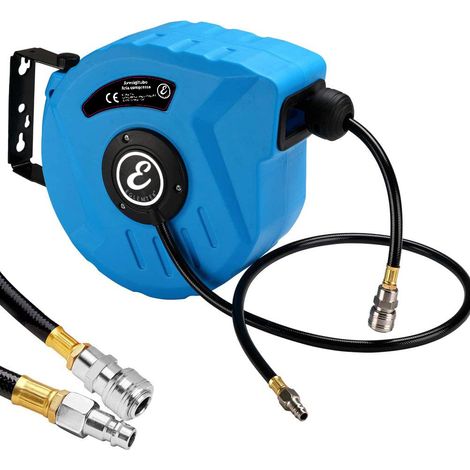 Avvolgitubo Aria Compressa Con Tubo Professionale Attacco 1/4\" Fissaggio Parete Muro Sistema Blocco Automatico Riavvolgitore Auto Stop Accessorio Compressore Salvaspazio Pressione 24 Bar (10 + 1 Mt)