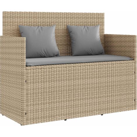 Banc de jardin Banc extérieur Banquette de jardin avec coussins beige résine tressée (1/5)