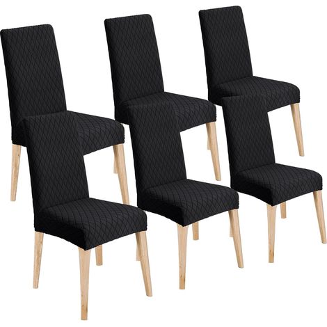 Housse de Chaise 6 Pièces, Extensible Amovible Lavable Housse pour Chaise Salle à Manger, Moderne Universel Couverture de Chaise pour Maison Hotel Restaurant Banquet Cuisine Decoration, Noir (1/5)