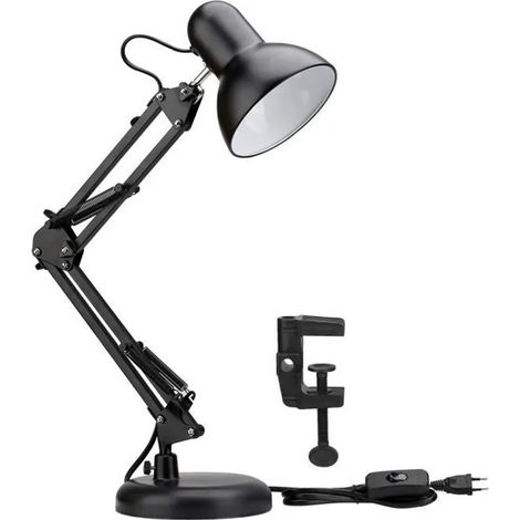Lampe de Bureau Architecte E27 avec Pince, Ampoule non incluse, Lampe Bureau Noire Articulée 40W (1/5)