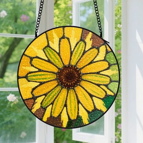 Suspension en vitrail - Attrape-soleil artistique en verre pour fenêtre, décoration maison unique, cadeau Fête des Pères pour homme, femme, papa 16 cm (1/5)