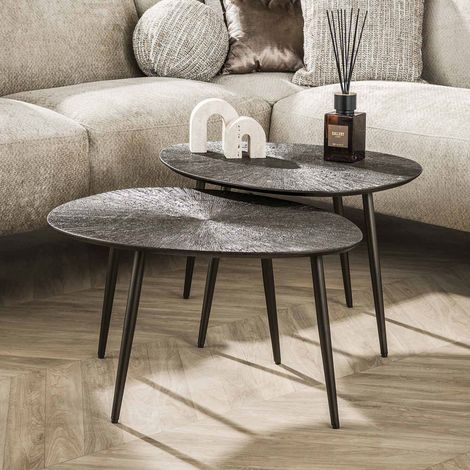 Lot de 2 tables basses organiques 76x61 cm en métal bronze