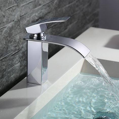 Wasserfall-Badezimmer-Wasserhahn, Messing-Badezimmer-Wasserhahn, Waschbecken-Wasserhahn für Badezimmer, Chrom-Silber-Waschtisch-Mischbatterie