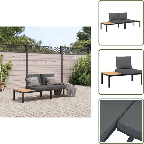 The Living Store 2-tlg. Garten-Sofagarnitur mit Kissen Schwarz Aluminium - Gartenmöbel