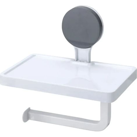 Dérouleur de papier toilette à ventouse avec tablette intégrée - Blanc