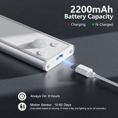 Eclairage Cuisine Sous Meuble, 30CM Lampe Placard, Reglette Led Rechargeable Usb avec Détecteur de Mouvement 3 Modes D’Éclairage, Pour Cuisine, Placard, Escalier, Miroir, Mur - 2 Pack (1/3)