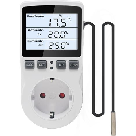 1 Prise Thermostat 220V, Écran LCD Rétroéclairé, Sonde NTC 3M, Contrôle Température -40 à 120°C, Pour Chauffage (1/5)