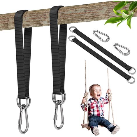 Ceinture de Hamac, avec Mousquetons et Anneaux en D, 50cmx25mm Sangle Balancoire Arbre, Kit de Sangles de Suspension d'arbre à Corde Pivotante Robuste (1/5)