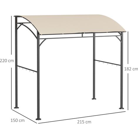 Pavillon de barbecue, auvent pour barbecue, protection contre la pluie, crochets pour ustensiles, structure en acier, beige et noir, 215 x 150 x 182/220 cm (1/5)